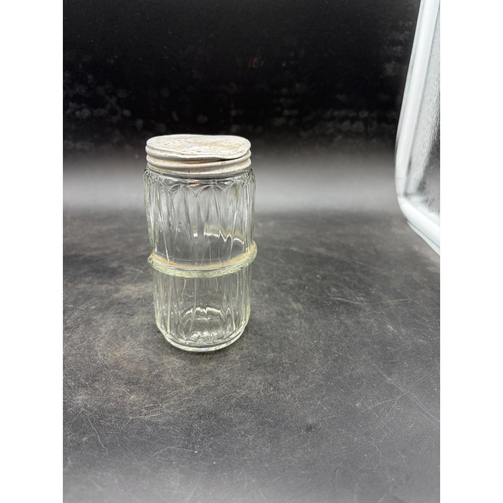 Vintage Golfer Embossed Clear Glass Jar with Metal Lid Ribbed Design Pat Applied